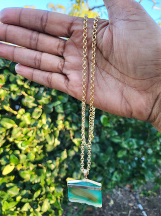 Gold Plated Necklace with Green Pendant