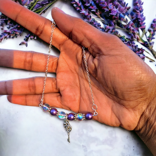Purple Pearl Bead Silver Chained Bracelet