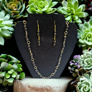 Black & Gold Bead Linked Necklace & Earring Set