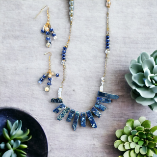 Blue Imperial Jasper Necklace & Earring Set
